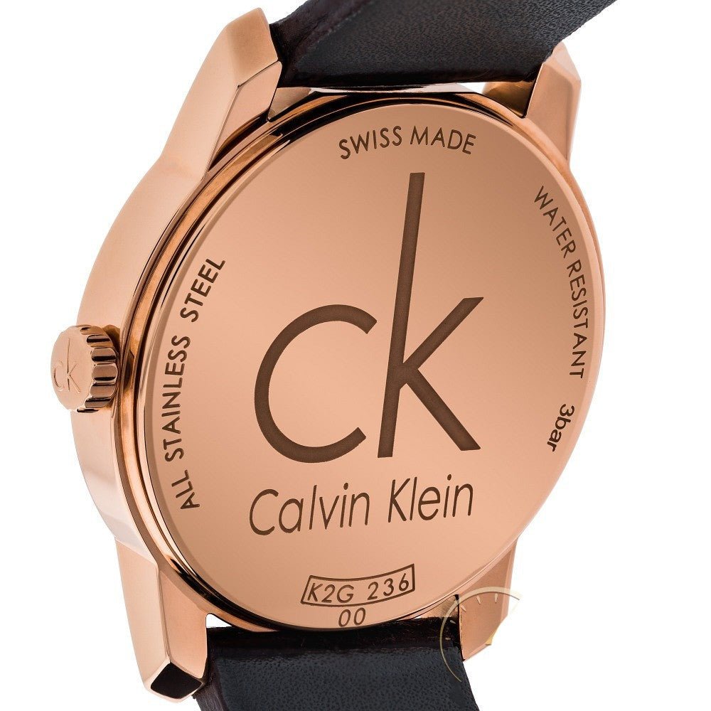 Calvin Klein City White & Gold Dial Brown Leather Strap Watch For Women - K2G23620 Buy Now By Calvin Klein