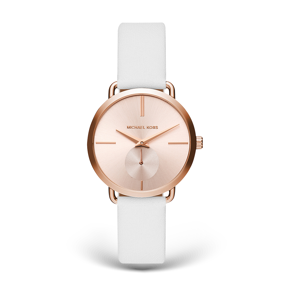 Michael Kors Portia Rose Gold Dial White Leather Strap Watch For Women - MK2660 Buy Now By Michael Kors