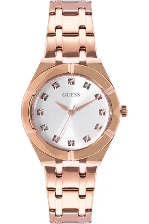 Guess Crystalline Diamonds Silver Dial Rose Gold Steel Strap Watch for Women - GW0114L3 Buy Now By Guess