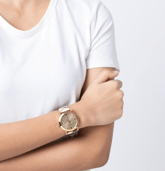 Burberry The City Gold Dial Haymarket Brown Leather Strap Watch for Women - BU9026 Buy Now By Burberry