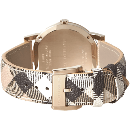 Burberry The City Gold Dial Haymarket Brown Leather Strap Watch for Women - BU9026 Buy Now By Burberry