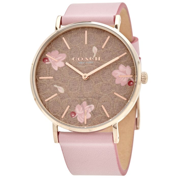 Coach Perry Floral Motif Fawn Dial Pink Leather Strap Watch for Women - 14503442 Buy Now By Coach