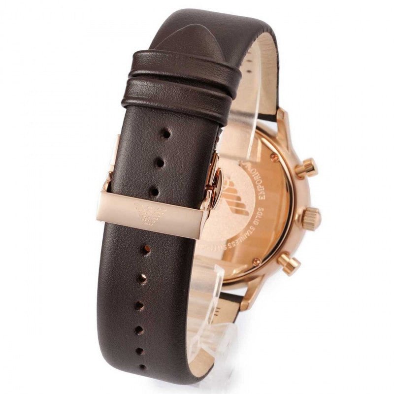 Emporio Armani Gianni Classic Chronograph White Dial Brown Leather Strap Watch For Men - AR0398 Buy Now By Emporio Armani