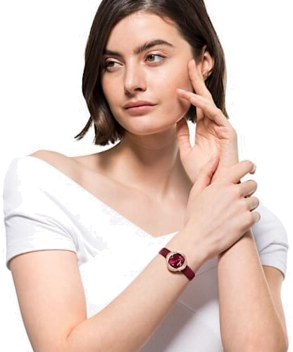 Swarovski Crystal Flower Red Dial Red Leather Strap Watch for Women - 5552780 Buy Now By Swarovski