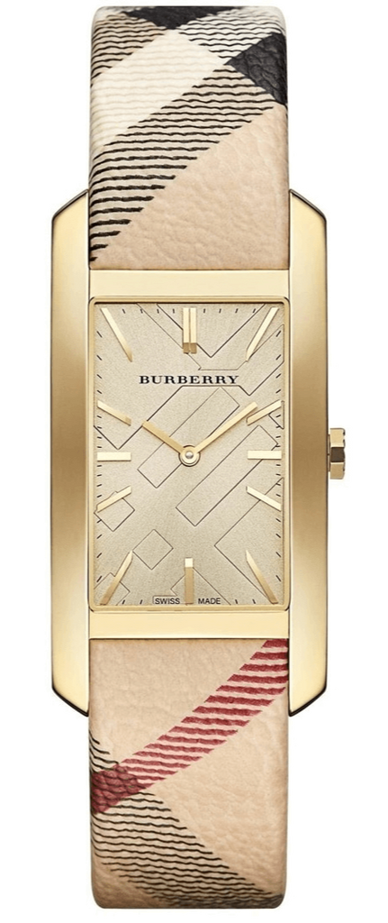 Burberry Pioneer Gold Dial Haymarket Beige Leather Strap Watch for Women - BU9509 Buy Now By Burberry