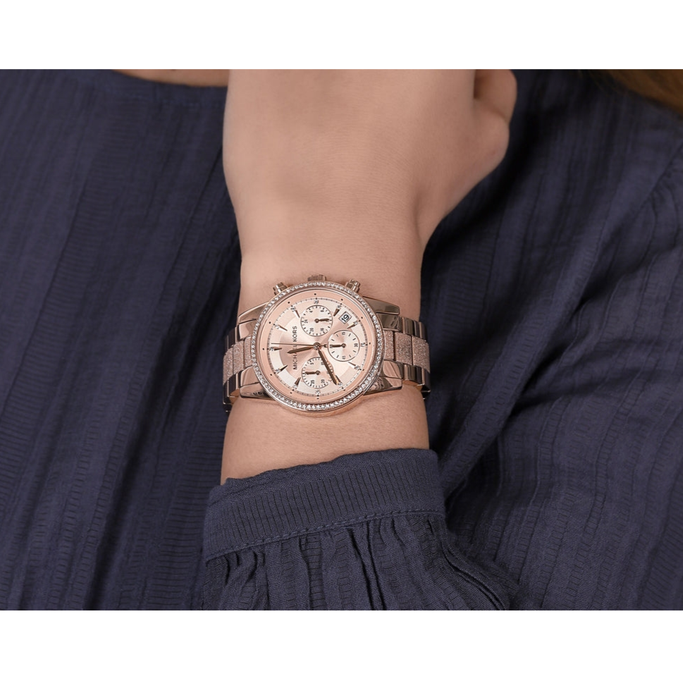 Michael Kors Ritz Chronograph Rose Gold Dial Rose Gold Steel Strap Watch For Women - MK6598 Buy Now By Michael Kors