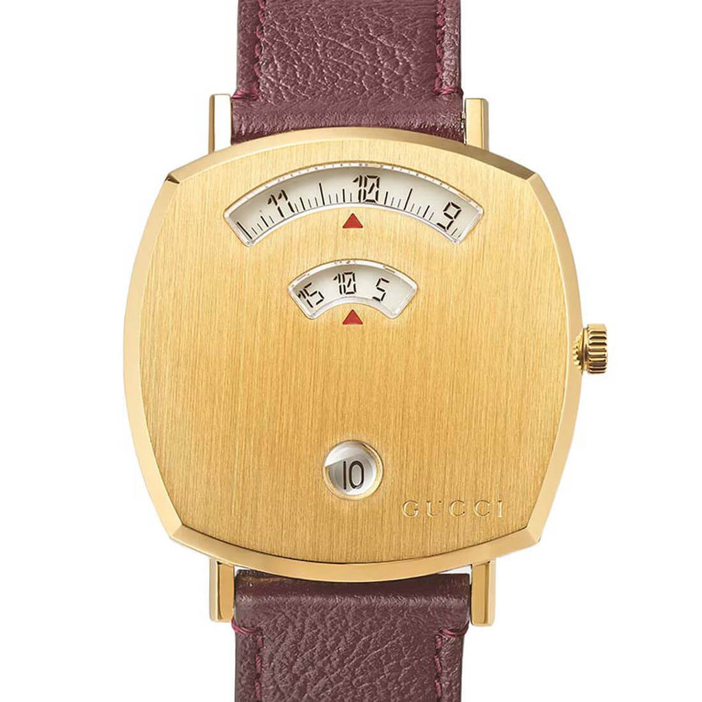 Gucci Grip Quartz Gold Dial Maroon Leather Strap Watch For Women - YA157402 Buy Now By Gucci
