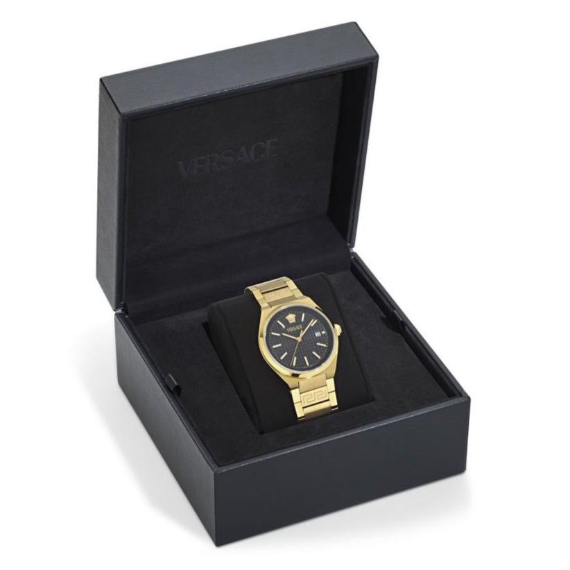 Versace V-Auria Quartz Black Dial Gold Steel Strap Watch for Men - VE0F00525 Buy Now By Versace