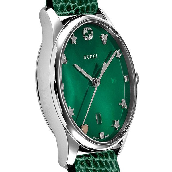 Gucci G-Timeless Green Mother of Pearl Dial Green Leather Strap Watch For Women - YA126585 Buy Now By Gucci