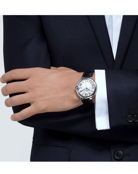 Cartier Ballon Bleu De Cartier Silver Dial Black Leather Strap Watch for Women - WSBB0028 Buy Now By Cartier