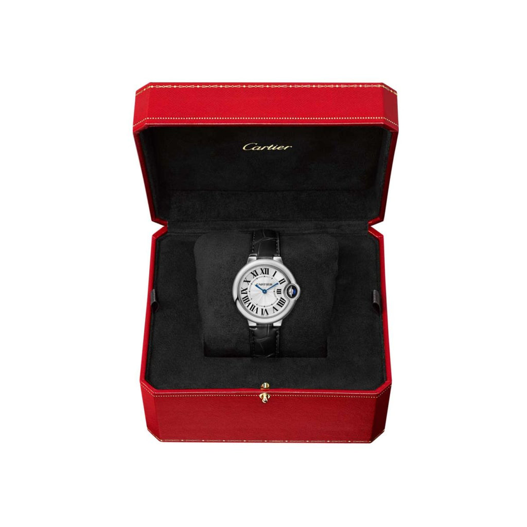 Cartier Ballon Bleu De Cartier Silver Dial Black Leather Strap Watch for Women - WSBB0034 Buy Now By Cartier