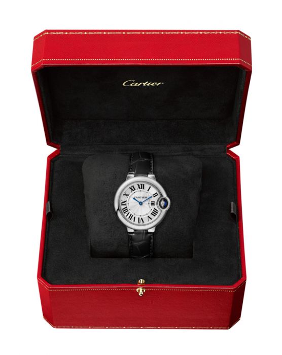 Cartier Ballon Bleu De Cartier Silver Dial Black Leather Strap Watch for Women - WSBB0034 Buy Now By Cartier