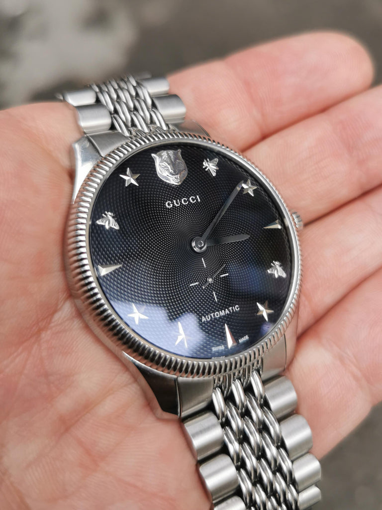 Gucci G Timeless Automatic Black Dial Silver Steel Strap Watch For Men - YA126353 Buy Now By Gucci