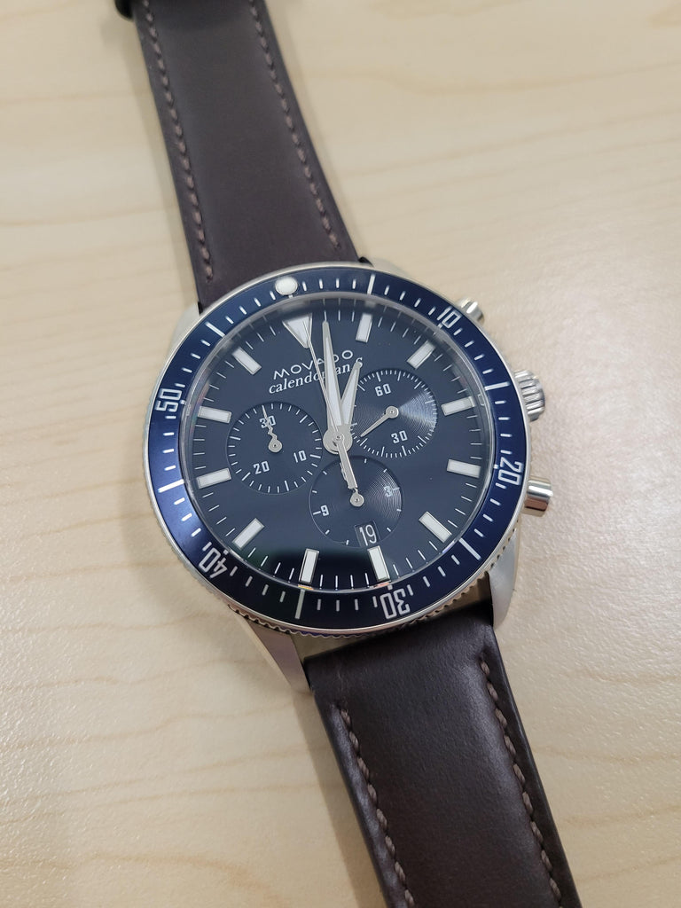 Movado Heritage 29mm Chronograph Blue Dial Brown Leather Strap Watch For Men - 3650061 Buy Now By Movado