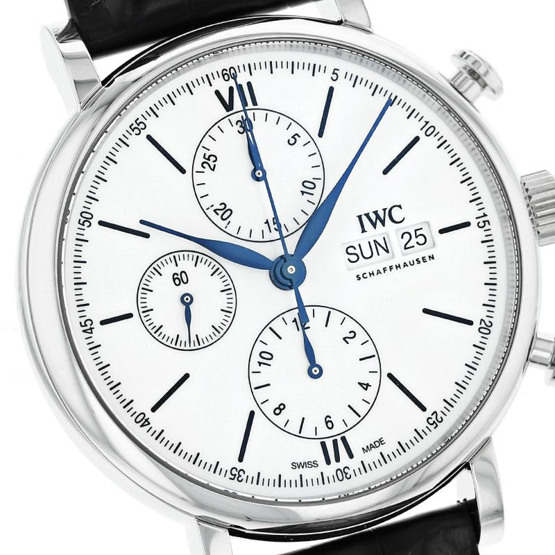 IWC Portofino Chronograph White Dial Black Leather Strap Watch for Men - IW391024 Buy Now By IWC