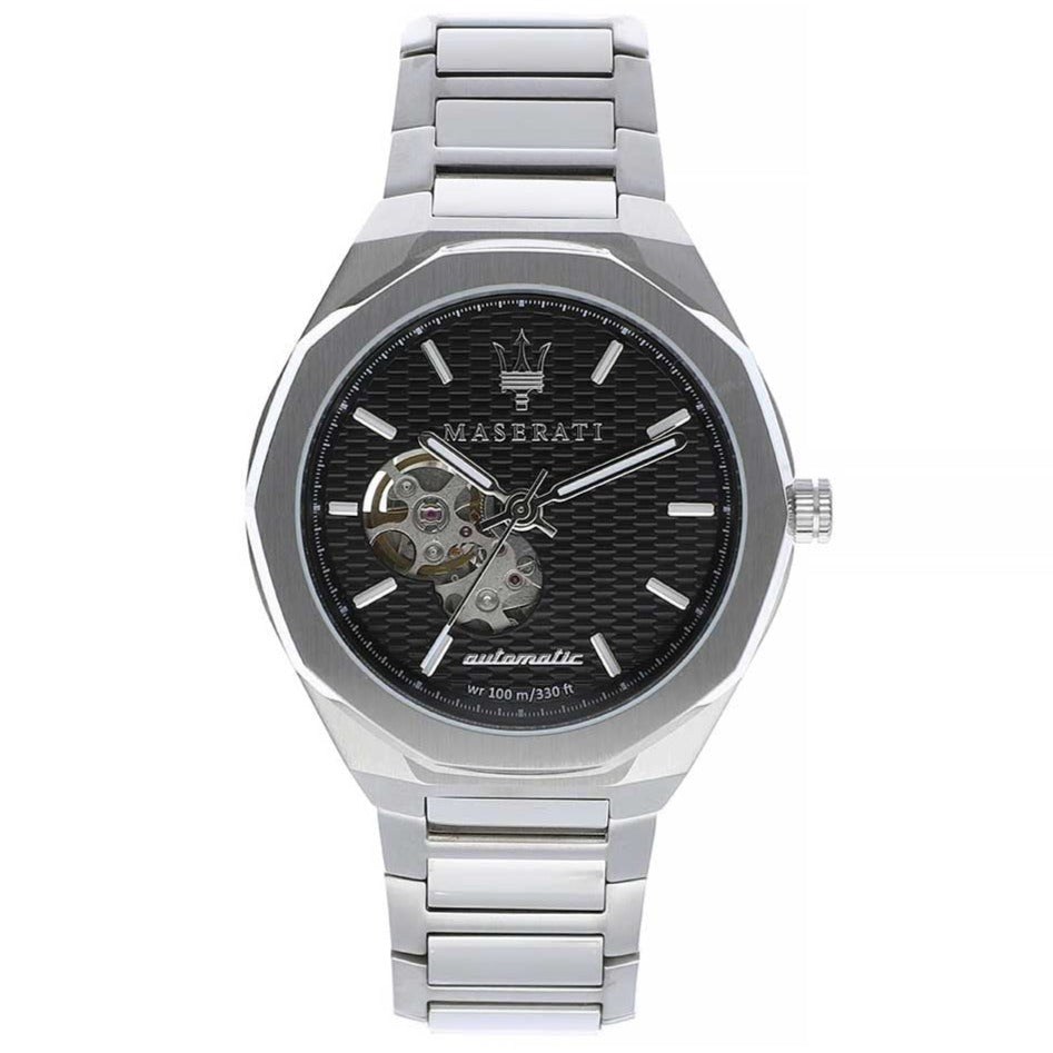 Maserati Stile Skeleton Automatic Black Dial Silver Steel Strap Watch For Men - R8823142002 Buy Now By Maserati