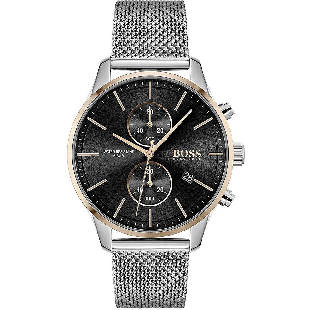 Hugo Boss Associate Black Dial Silver Mesh Bracelet Watch for Men - 1513805 Buy Now By Hugo Boss
