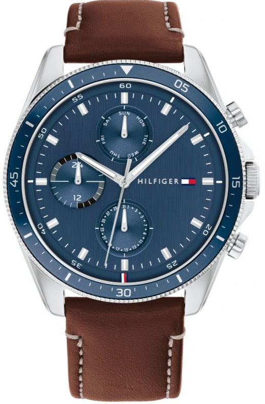 Tommy Hilfiger Parker Chronograph Blue Dial Brown Leather Strap Watch For Men - 1791837 Buy Now By Tommy Hilfiger