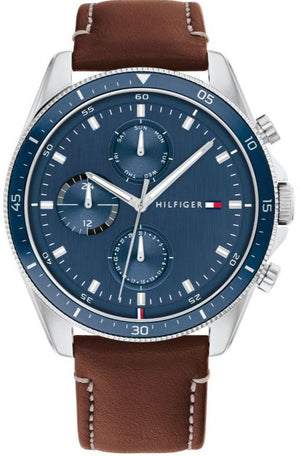 Tommy Hilfiger Parker Chronograph Blue Dial Brown Leather Strap Watch For Men - 1791837 Buy Now By Tommy Hilfiger