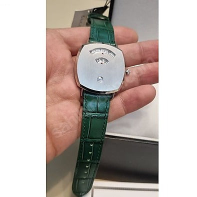 Gucci Grip Quartz Silver Dial Green Leather Strap Watch For Women - YA157414 Buy Now By Gucci