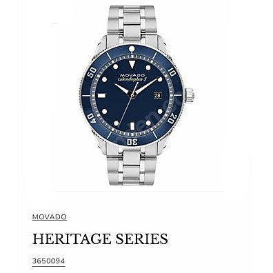 Movado Heritage Calendoplan Blue Dial Silver Steel Strap Watch For Men - 3650094 Buy Now By Movado