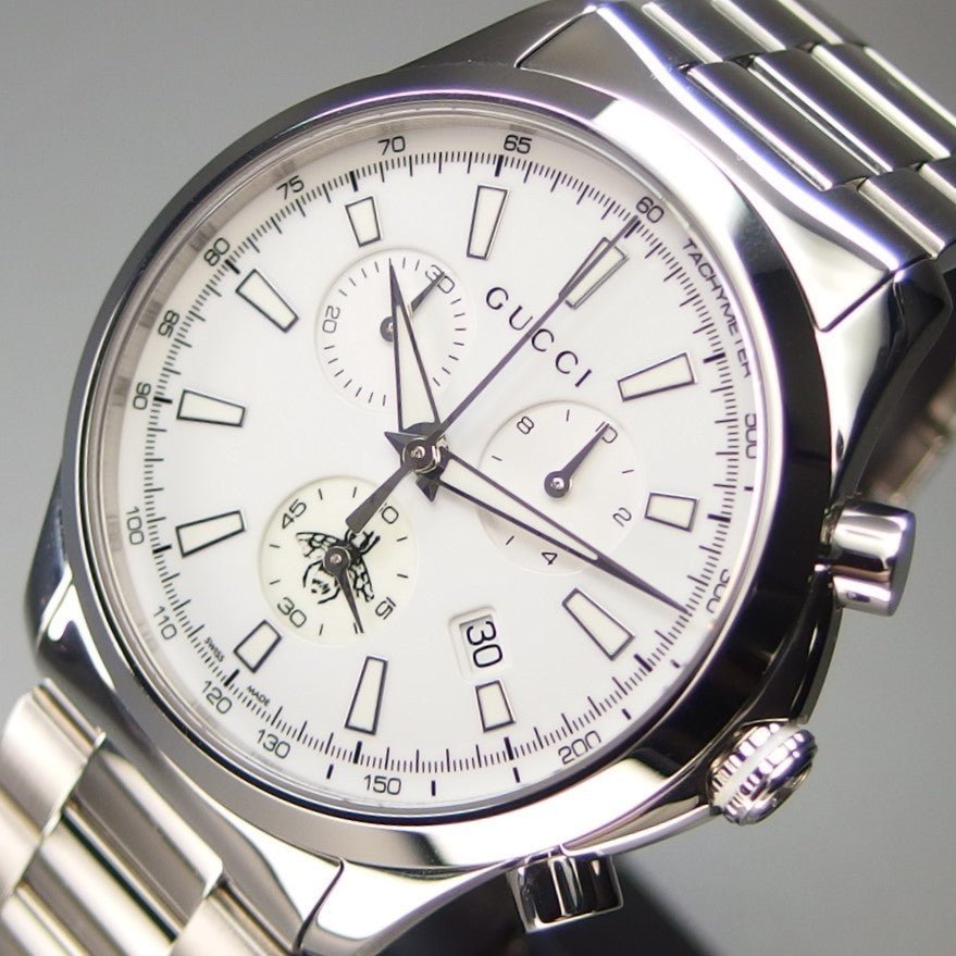 Gucci G Timeless Chronograph White Dial Silver Steel Strap Watch For Men - YA126472 Buy Now By Gucci