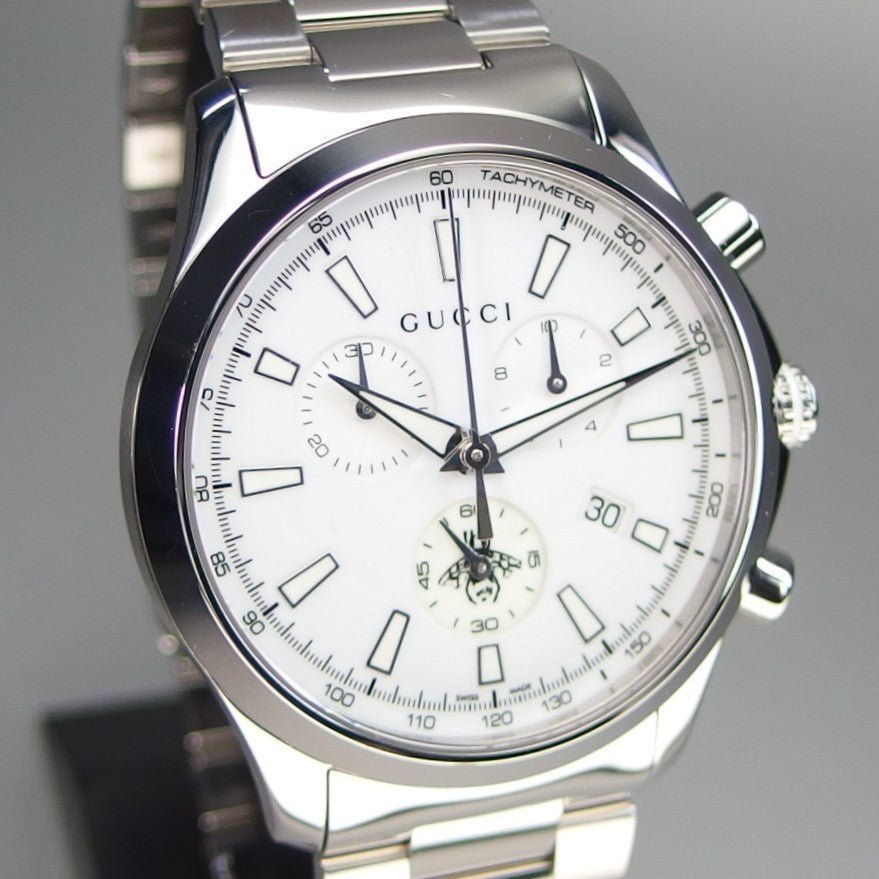 Gucci G Timeless Chronograph White Dial Silver Steel Strap Watch For Men - YA126472 Buy Now By Gucci