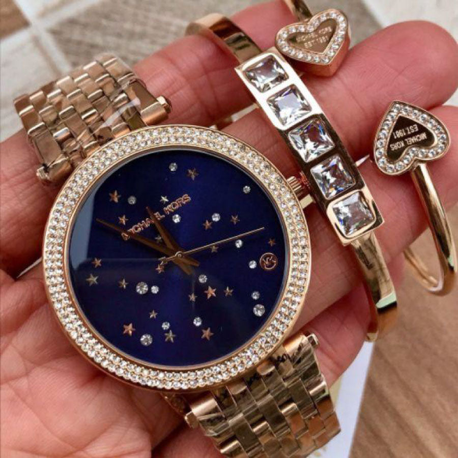 Michael Kors Darci Blue Dial Rose Gold Steel Strap Watch for Women - MK3728 Buy Now By Michael Kors
