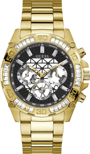 Guess Trophy Diamonds Black Dial Gold Steel Strap Watch for Men - GW0390G2 Buy Now By Guess