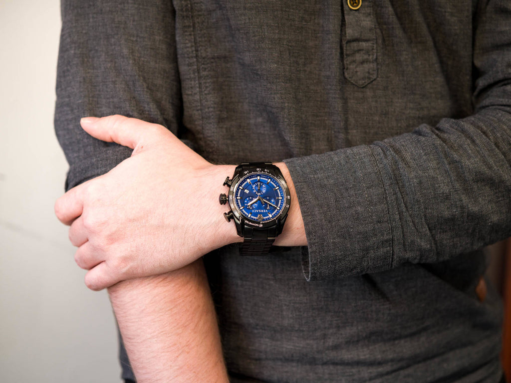 Versace V-Ray Chronograph Quartz Blue Dial Black Steel Strap Watch For Men - VE2I00521 Buy Now By Versace