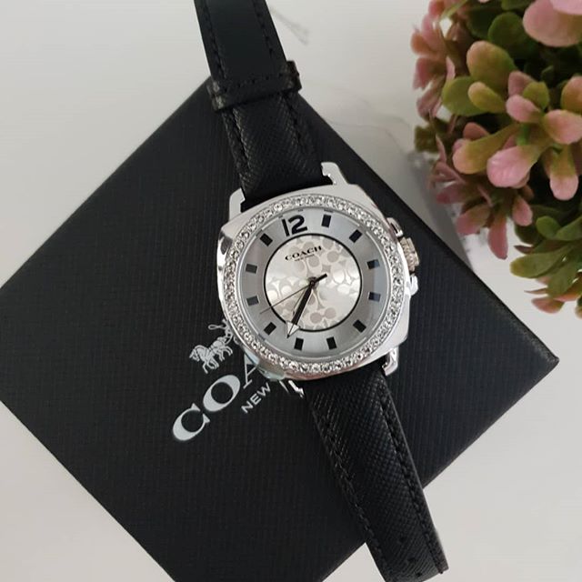 Coach Boyfriend Silver Dial Black Leather Strap Watch for Women - 14503152 Buy Now By Coach