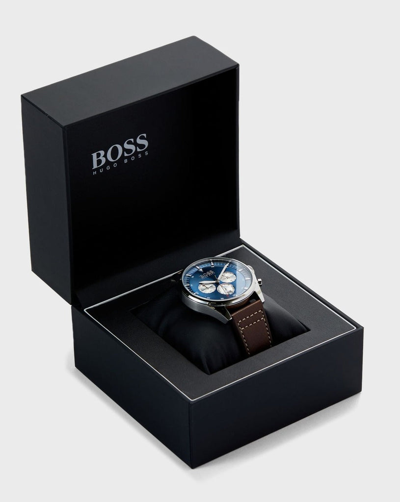 Hugo Boss Pioneer Chronograph Blue Dial Brown Leather Strap Watch For Men - 1513709 Buy Now By Hugo Boss