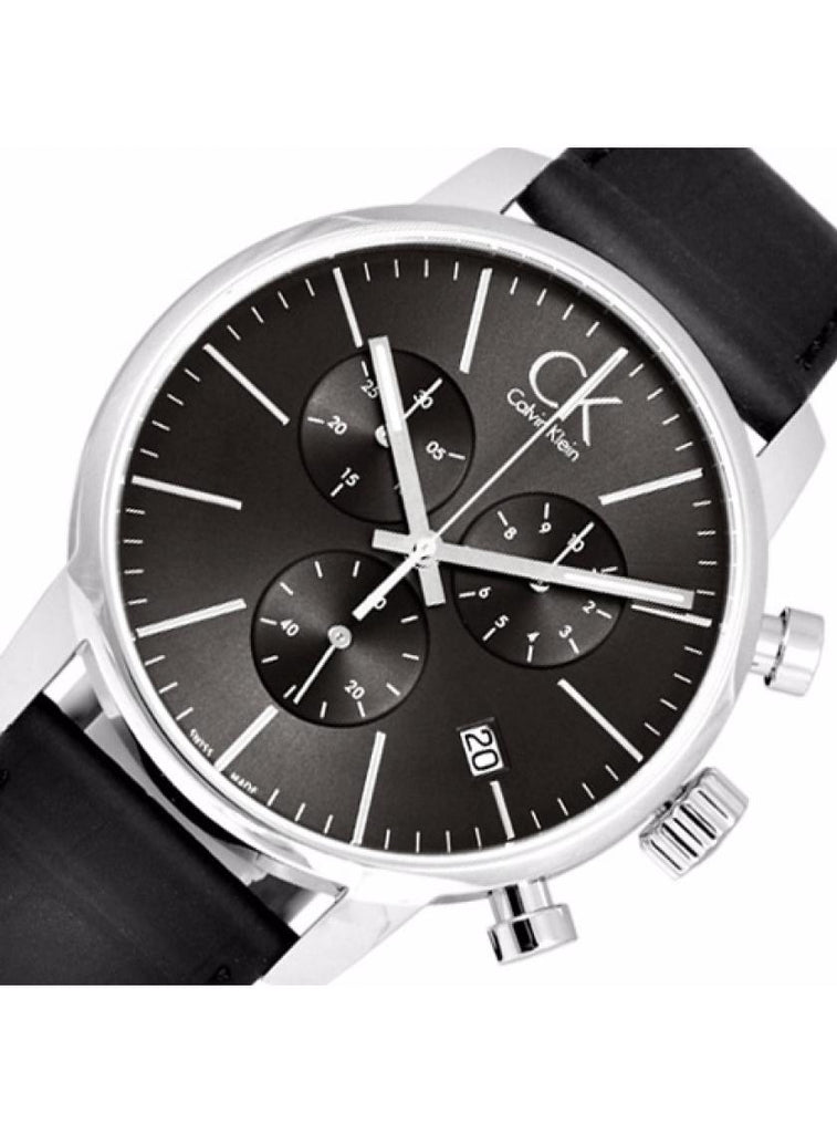 Calvin Klein City Chronograph Black Dial Black Leather Strap Watch for Men - K2G271C3 Buy Now By Calvin Klein