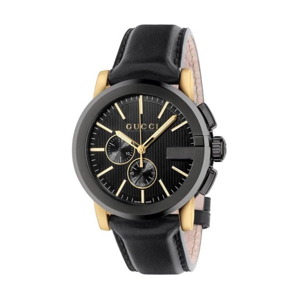 Gucci G Chrono Black Dial Black Leather Strap Watch For Men - YA101203 Buy Now By Gucci