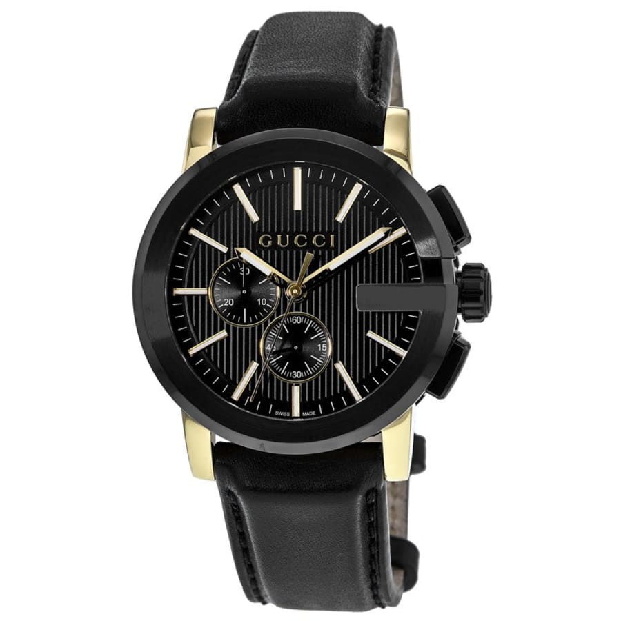 Gucci G Chrono Black Dial Black Leather Strap Watch For Men - YA101203 Buy Now By Gucci