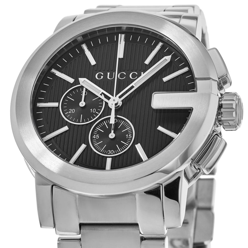 Gucci G Chrono Black Dial Silver Steel Strap Watch For Men - YA101204 Buy Now By Gucci