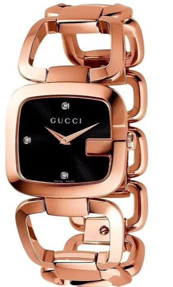 Gucci G Gucci Diamonds Black Dial Rose Gold Steel Strap Watch For Women - YA125409 Buy Now By Gucci