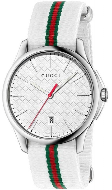 Gucci G Timeless Quartz White DIal White NATO Strap Watch For Men - YA126322 Buy Now By Gucci