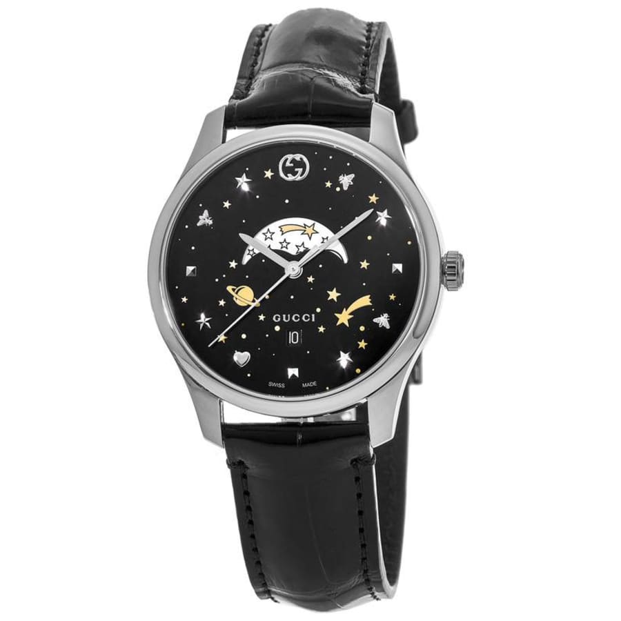 Gucci G-Timeless Moonphase Black Dial Black Leather Strap Watch For Men - YA126327 Buy Now By Gucci