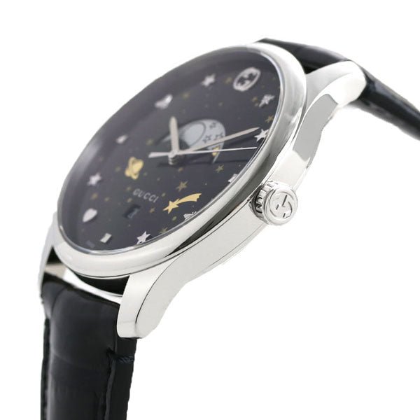 Gucci G-Timeless Moonphase Black Dial Black Leather Strap Watch For Men - YA126327 Buy Now By Gucci