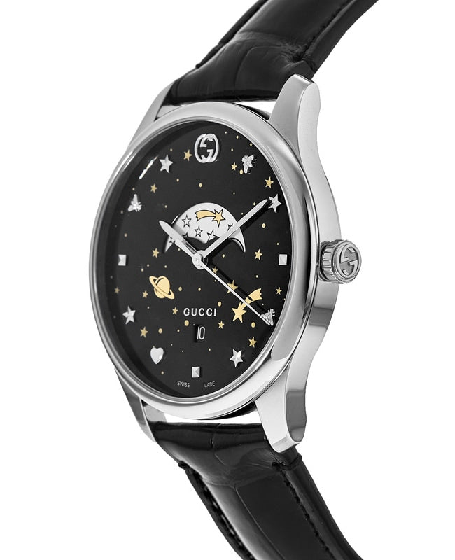 Gucci G-Timeless Moonphase Black Dial Black Leather Strap Watch For Men - YA126327 Buy Now By Gucci
