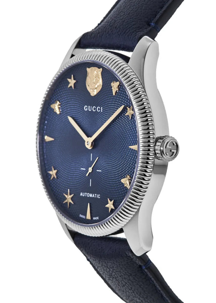 Gucci G Timeless Automatic Blue Dial Black Leather Strap Watch For Men - YA126347 Buy Now By Gucci