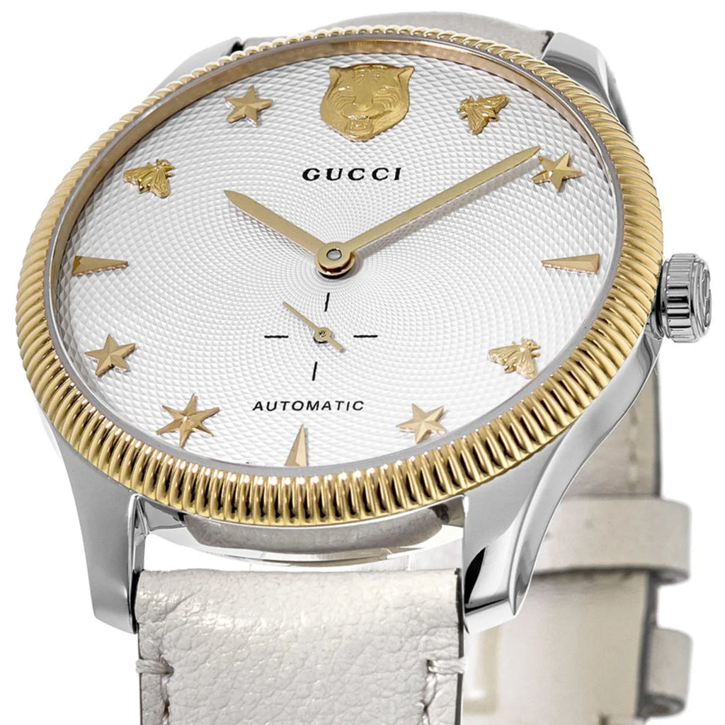 Gucci G Timeless Automatic Silver Dial Beige Leather Strap Watch For Men - YA126348 Buy Now By Gucci