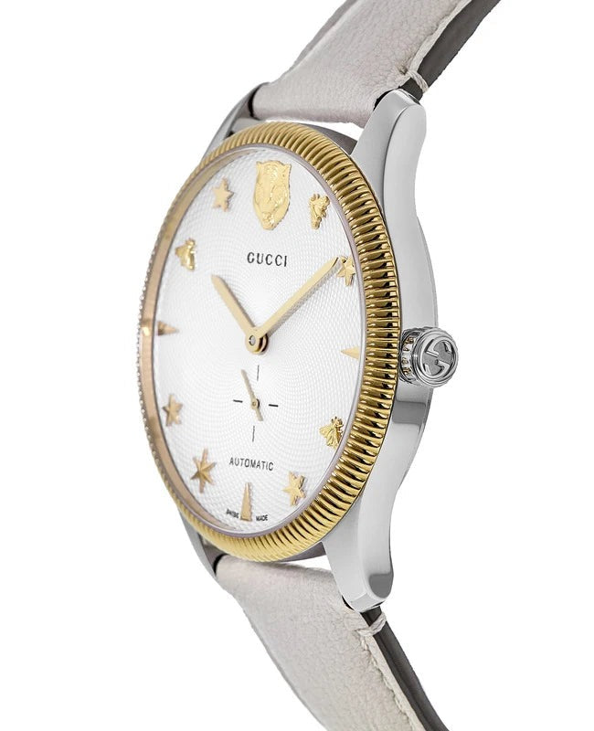 Gucci G Timeless Automatic Silver Dial Beige Leather Strap Watch For Men - YA126348 Buy Now By Gucci