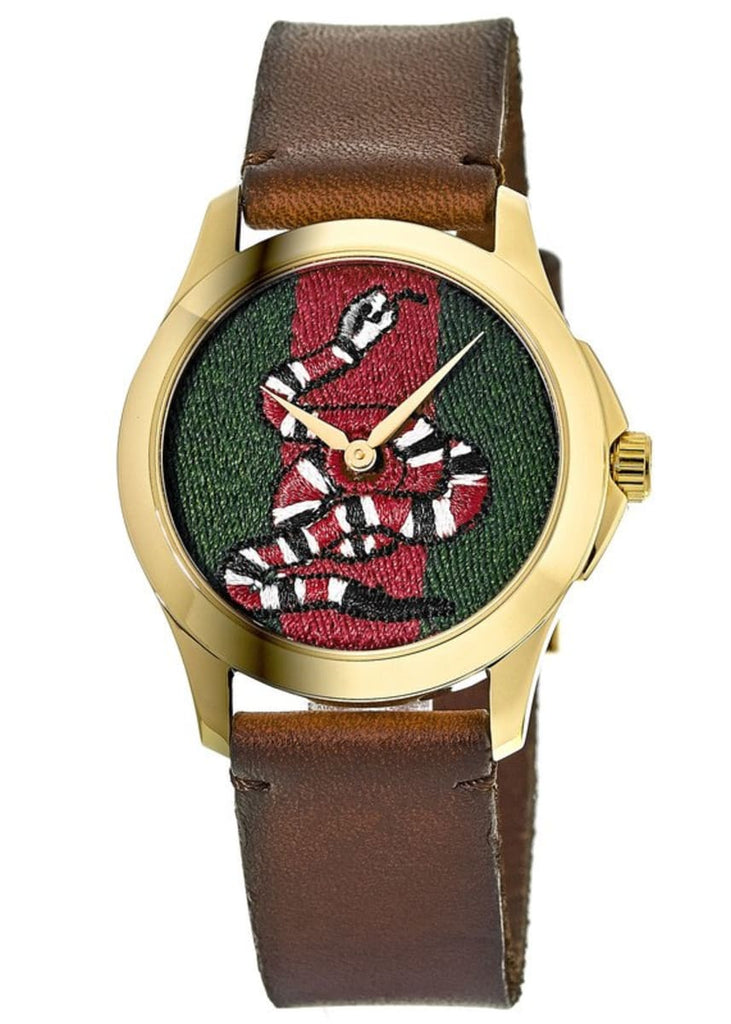 Gucci Le Marche Des Merveilles Green and Red Dial Brown Leather Strap Unisex Watch - YA1264012 Buy Now By Gucci