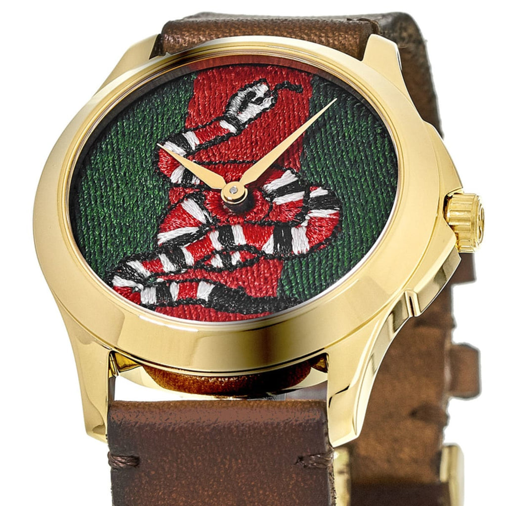 Gucci Le Marche Des Merveilles Green and Red Dial Brown Leather Strap Unisex Watch - YA1264012 Buy Now By Gucci