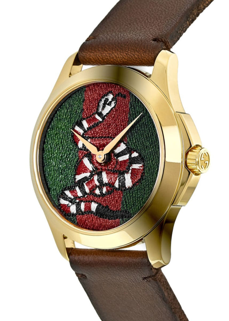 Gucci Le Marche Des Merveilles Green and Red Dial Brown Leather Strap Unisex Watch - YA1264012 Buy Now By Gucci