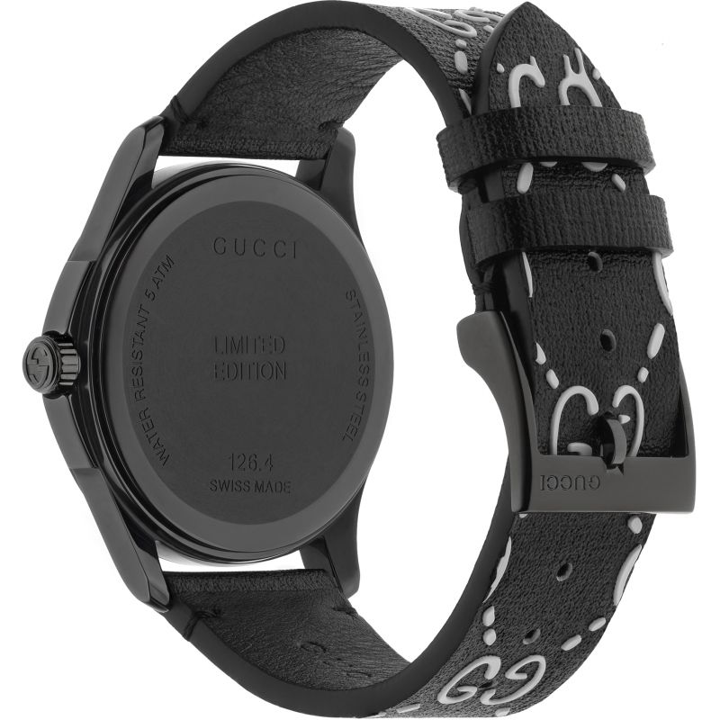 Gucci G Timeless Ghost Black Dial Black Leather Strap Watch For Men - YA1264018 Buy Now By Gucci