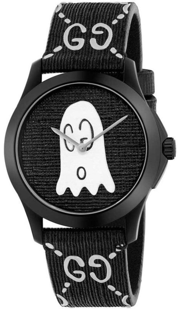 Gucci G Timeless Ghost Black Dial Black Leather Strap Watch For Men - YA1264018 Buy Now By Gucci