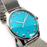 Gucci G-Timeless Turquiose Mother of Pearl Dial Silver Mesh Bracelet Watch For Women - YA1264039 Buy Now By Gucci